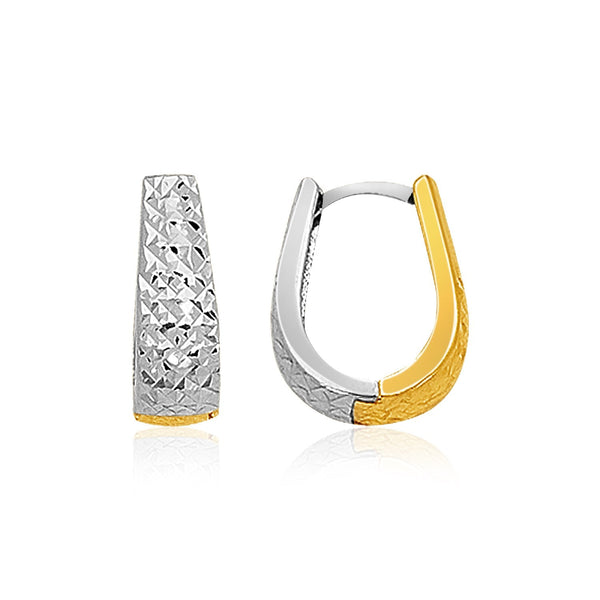 Lovcia Luxury Elegant 14K Two-Tone Gold Diamond-Cut Textured Oval Earrings-Earrings-Two-Tone Gold-Two-Tone Gold