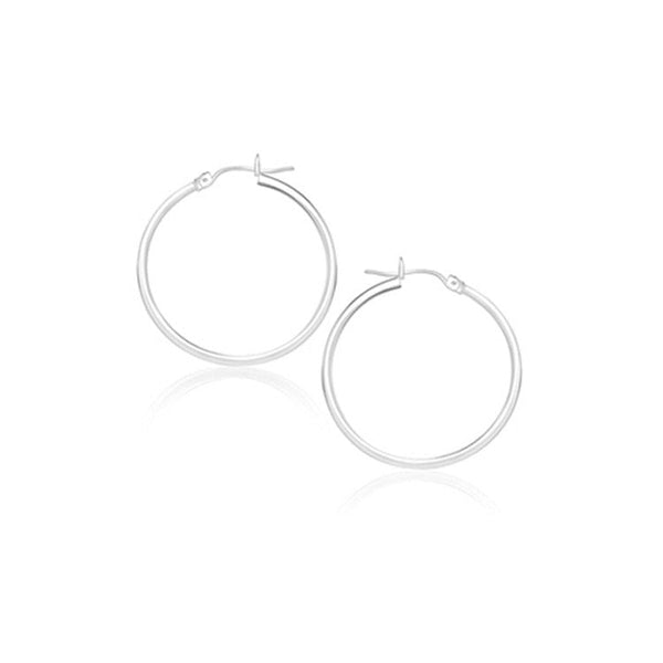 Lovcia Luxury Elegant 14k White Gold 20mm Hoop Earrings with Snap Lock-Earrings-White Gold-White Gold