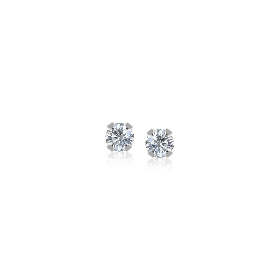 Lovcia Luxury Elegant 14k White Gold Stud Earrings with 2mm Round Cubic Zirconia Stones-Earrings-White Gold-White Gold