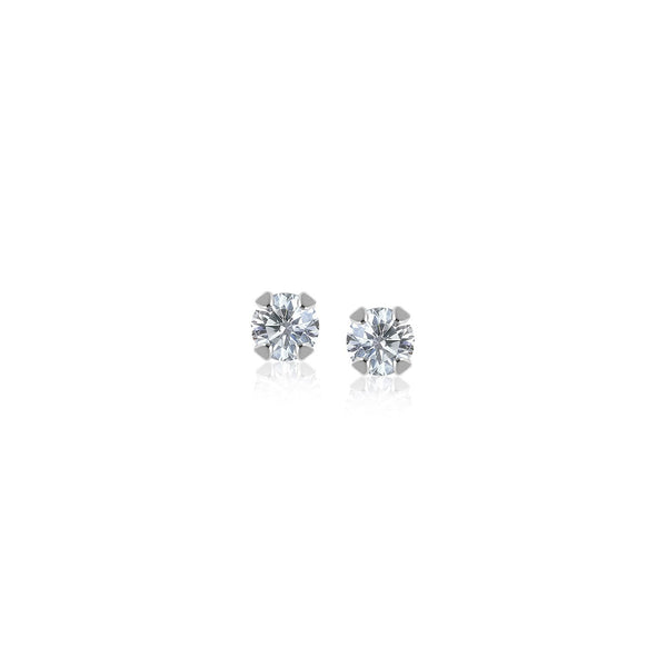 Lovcia Luxury Elegant 14k White Gold Stud Earrings with 2mm Round Cubic Zirconia Stones-Earrings-White Gold-White Gold