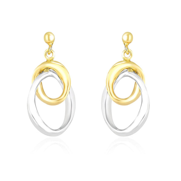 Lovcia Luxury Elegant 14k Yellow and White Gold Intertwining Oval Drop Earrings-Earrings-Two-Tone Gold-Two-Tone Gold