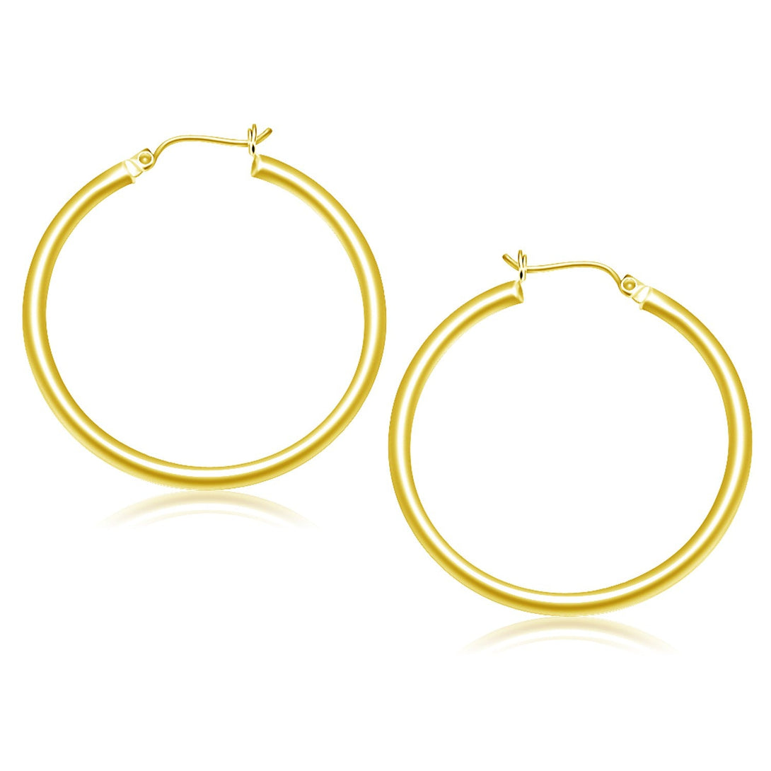 Lovcia Luxury Elegant 14k Yellow Gold 40mm Polished Hoop Earrings with Snap Lock Closure-Earrings-Yellow Gold-Yellow Gold