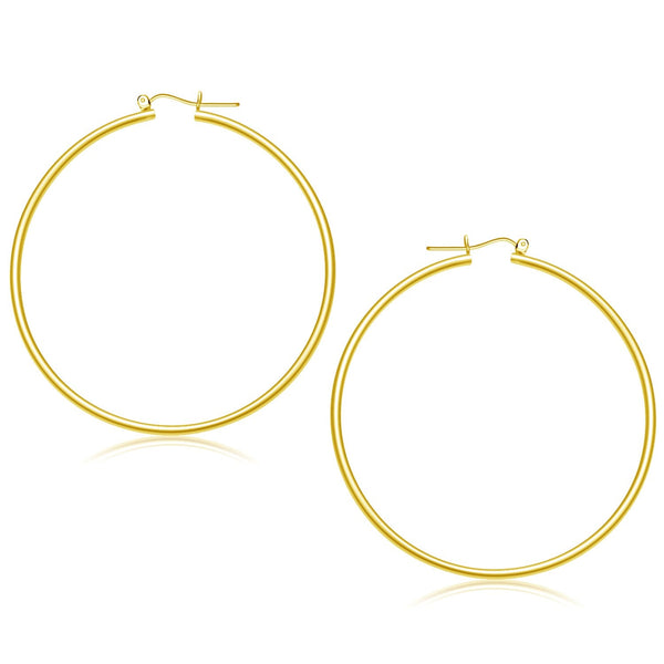 Lovcia Luxury Elegant 14K Yellow Gold 55mm Polished Hoop Earrings with Snap Lock-Earrings-Yellow Gold-Yellow Gold