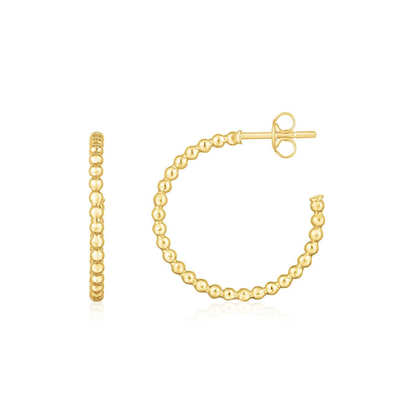 Lovcia Luxury Elegant 14K Yellow Gold Beaded Hoop Earrings-Earrings-Yellow Gold-Yellow Gold