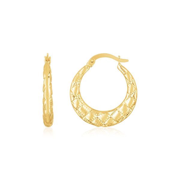 Lovcia Luxury Elegant 14K Yellow Gold Checkerboard Hoop Earrings-Earrings-Yellow Gold-Yellow Gold