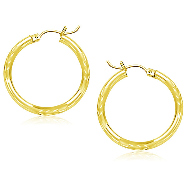 Lovcia Luxury Elegant 14K Yellow Gold Diamond-Cut Hoop Earrings (25mm)-Earrings-Yellow Gold-Yellow Gold