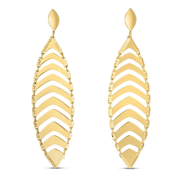Lovcia Luxury Elegant 14k Yellow Gold High Polish Drop Leaf Earrings-Earrings-Yellow Gold-Yellow Gold
