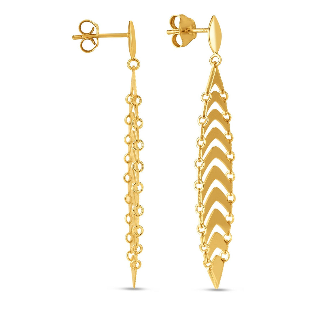 Lovcia Luxury Elegant 14k Yellow Gold High Polish Drop Leaf Earrings-Earrings-Yellow Gold-Yellow Gold