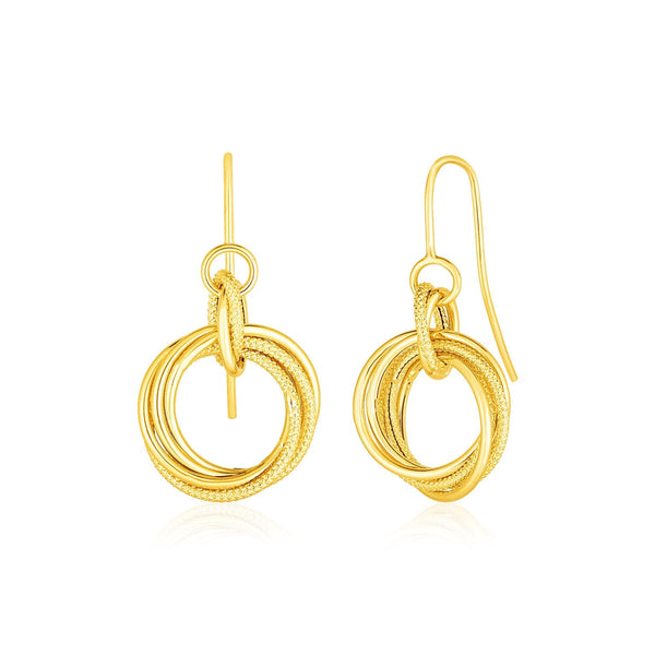 Lovcia Luxury Elegant 14k Yellow Gold Interlocking Circle Drop Earrings-Earrings-Yellow Gold-Yellow Gold