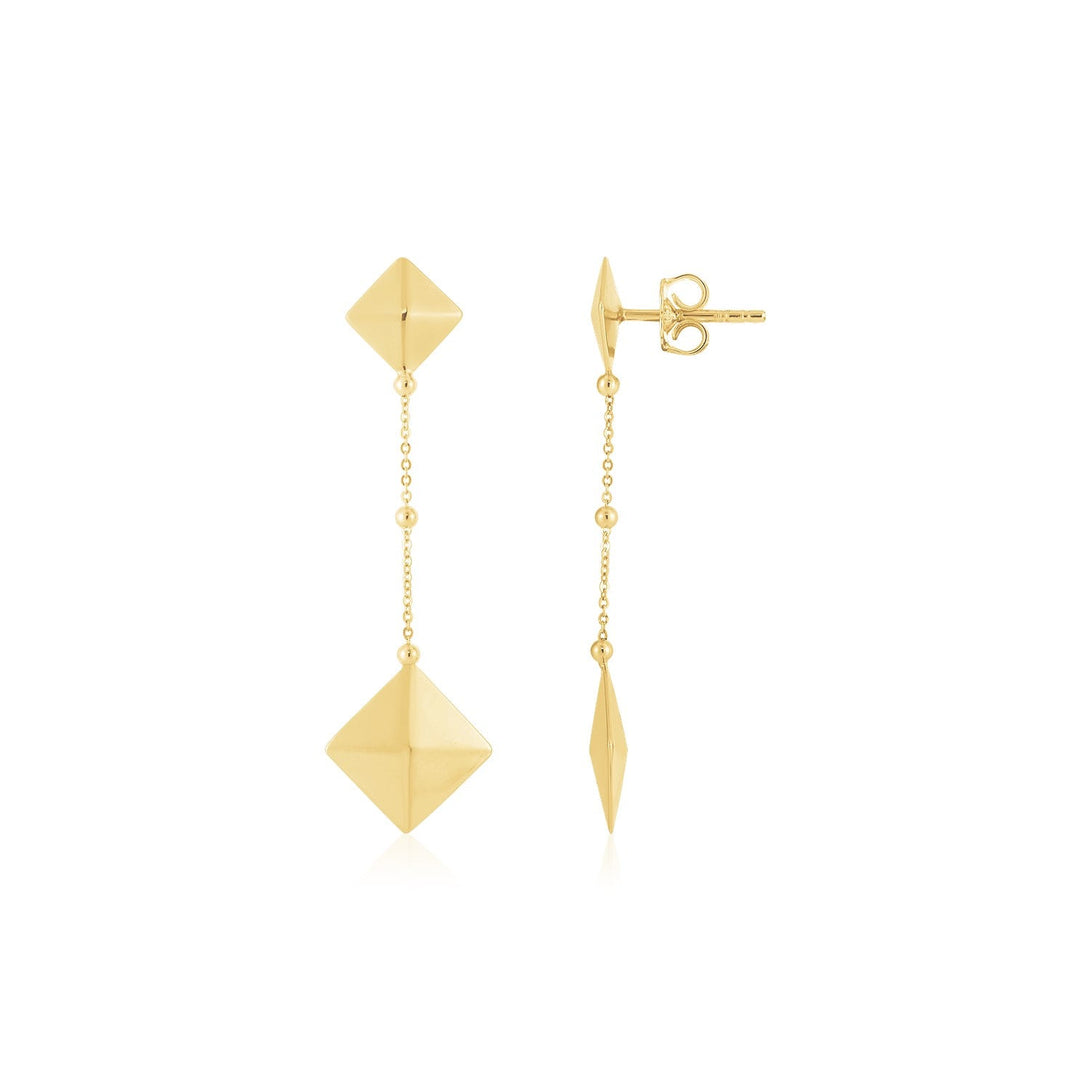 Lovcia Luxury Elegant 14K Yellow Gold Pyramid Dangle Earrings-Earrings-Yellow Gold-Yellow Gold