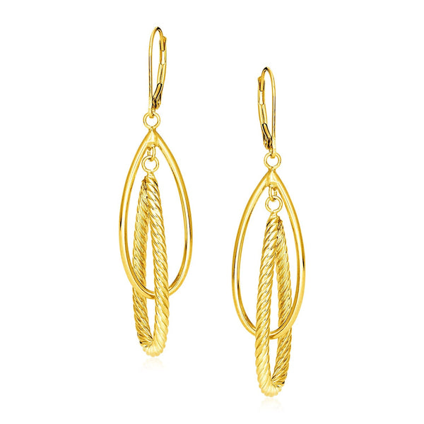 Lovcia Luxury Elegant 14k Yellow Gold Teardrop Earrings with Polished and Textured Interlocking Design-Earrings-Yellow Gold-Yellow Gold