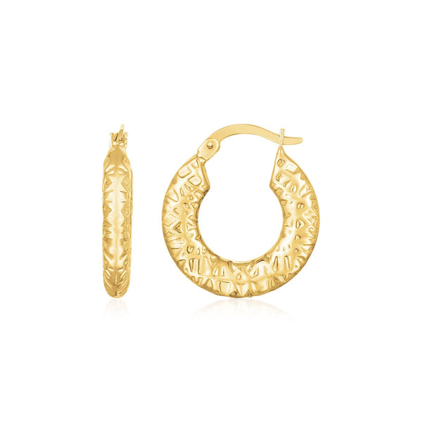 Lovcia Luxury Elegant 14K Yellow Gold Textured Hoop Earrings-Earrings-Yellow Gold-Yellow Gold