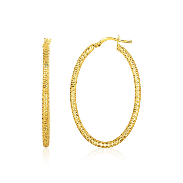 Lovcia Luxury Elegant 14k Yellow Gold Textured Oval Hoop Earrings (35mm)-Earrings-Yellow Gold-Yellow Gold