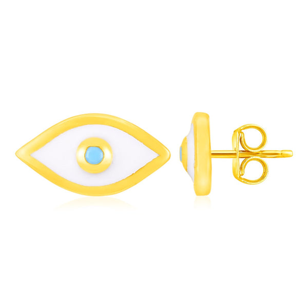 Lovcia Luxury Enchanting 14K Yellow Gold Evil Eye Stud Earrings with Blue and White Enamel-Earrings-Yellow Gold-Yellow Gold