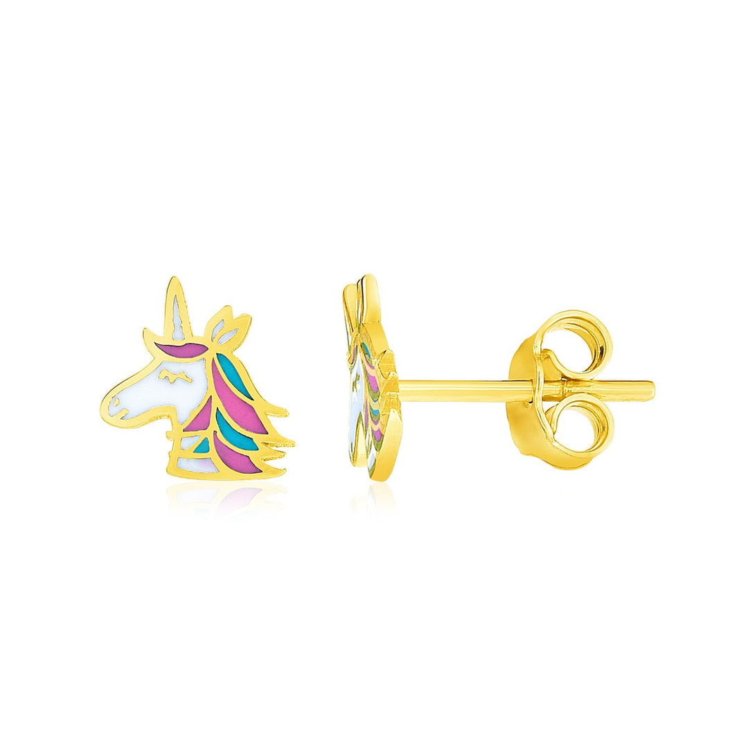 Lovcia Luxury Enchanting 14k Yellow Gold Unicorn Earrings for Children-Earrings-Yellow Gold-Yellow Gold
