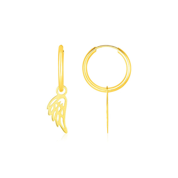 Lovcia Luxury Exquisite 14K Gold Hoop Earrings with Angelic Wing Design-Earrings-Yellow Gold-Yellow Gold