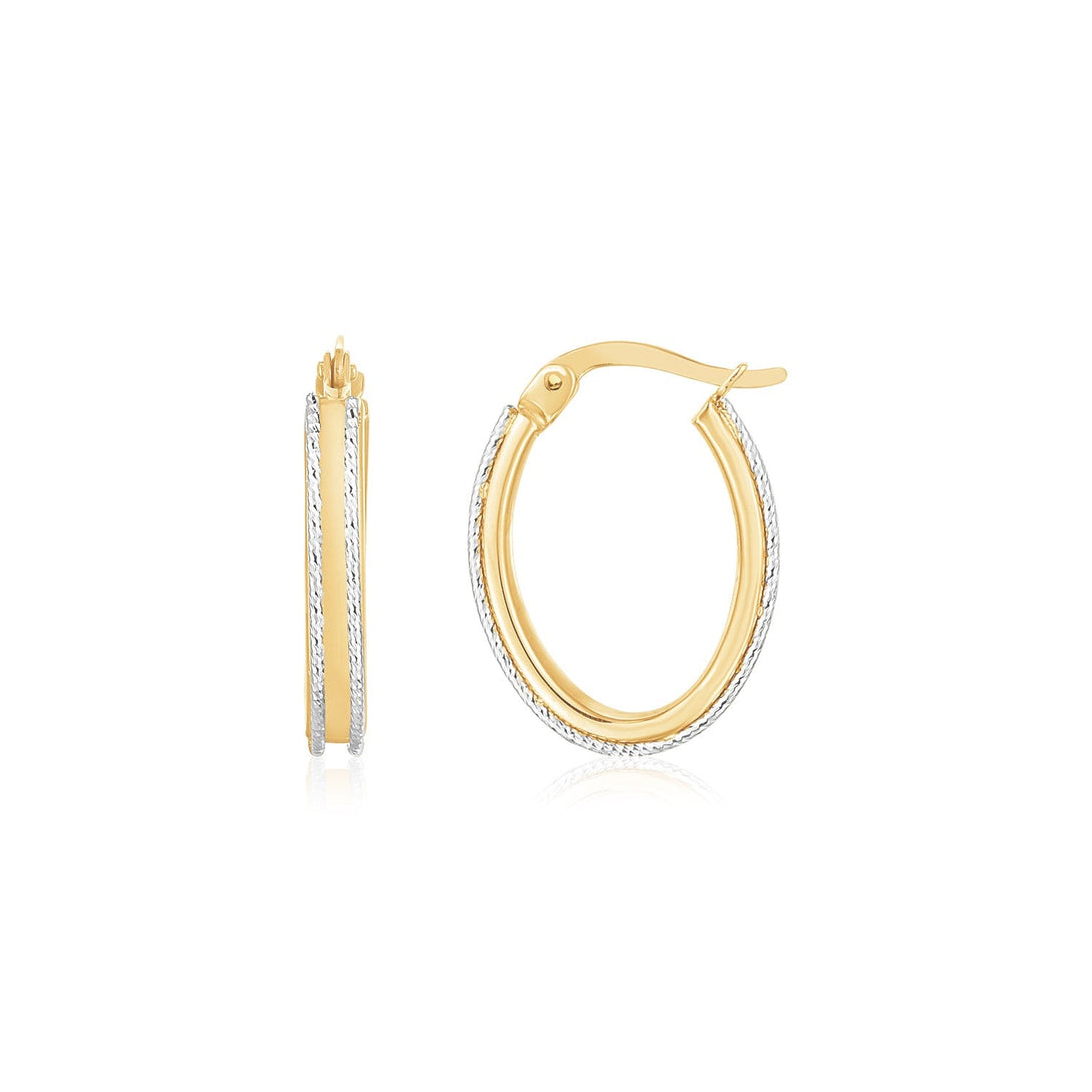 Lovcia Luxury Exquisite 14K Gold Two-Tone Diamond Cut Oval Hoops-Earrings-Two-Tone Gold-Two-Tone Gold