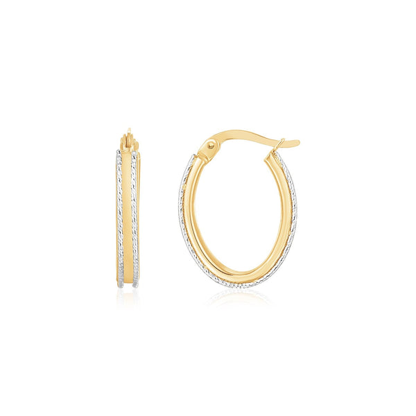 Lovcia Luxury Exquisite 14K Gold Two-Tone Diamond Cut Oval Hoops-Earrings-Two-Tone Gold-Two-Tone Gold