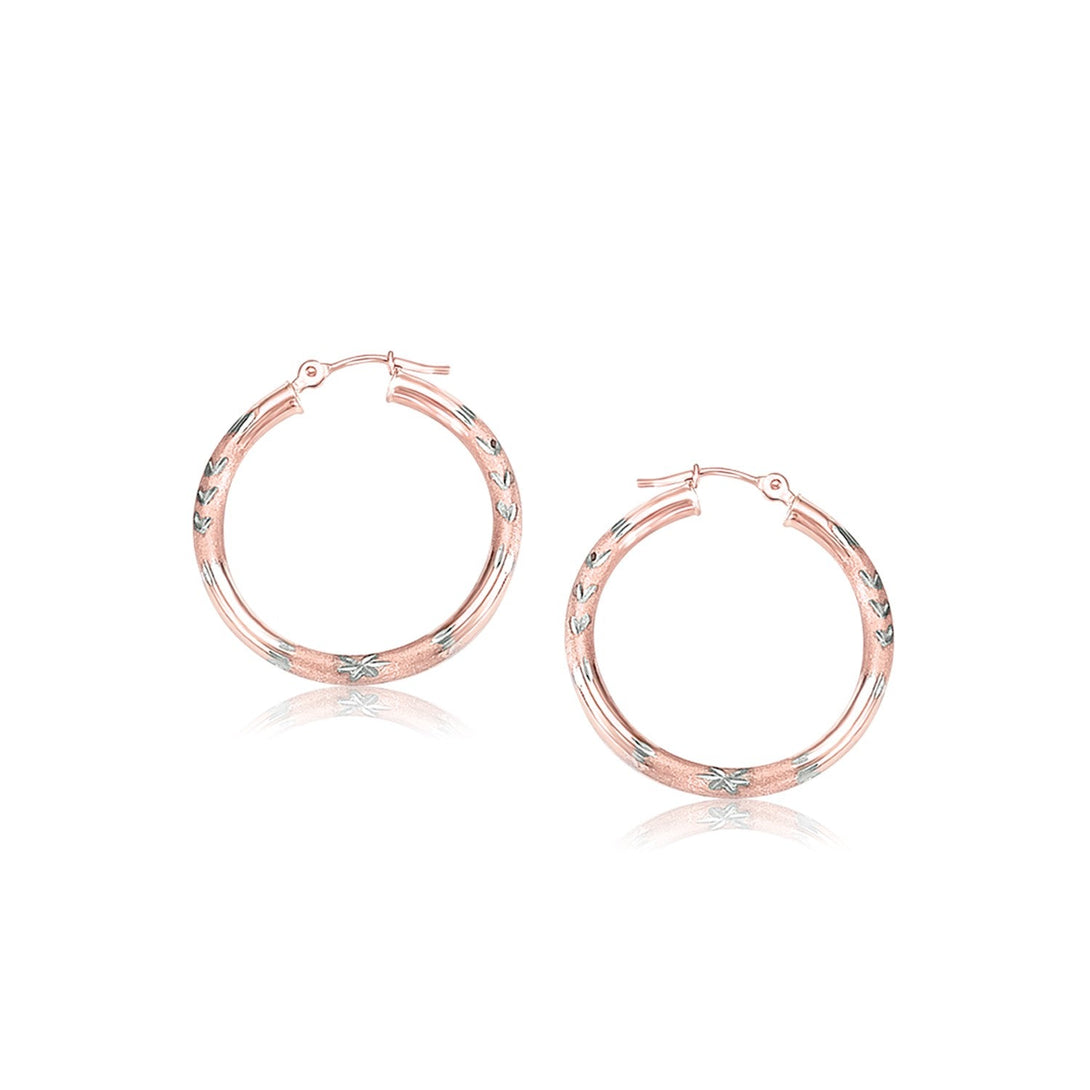 Lovcia Luxury Exquisite 14k Rose Gold Diamond-Cut Hoop Earrings (25mm)-Earrings-Rose Gold-Rose Gold