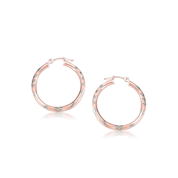 Lovcia Luxury Exquisite 14k Rose Gold Diamond-Cut Hoop Earrings (25mm)-Earrings-Rose Gold-Rose Gold
