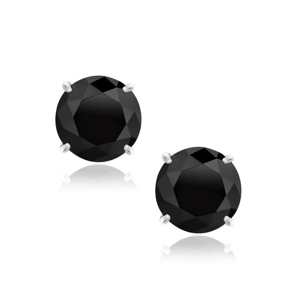 Lovcia Luxury Exquisite 14k White Gold Black CZ Round Stud Earrings-Earrings-White Gold-White Gold