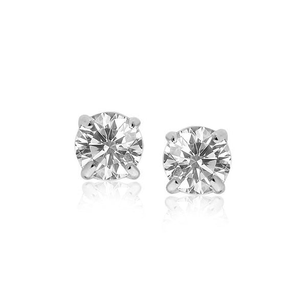 Lovcia Luxury Exquisite 14k White Gold Stud Earrings with 7mm Round Cubic Zirconia-Earrings-White Gold-White Gold