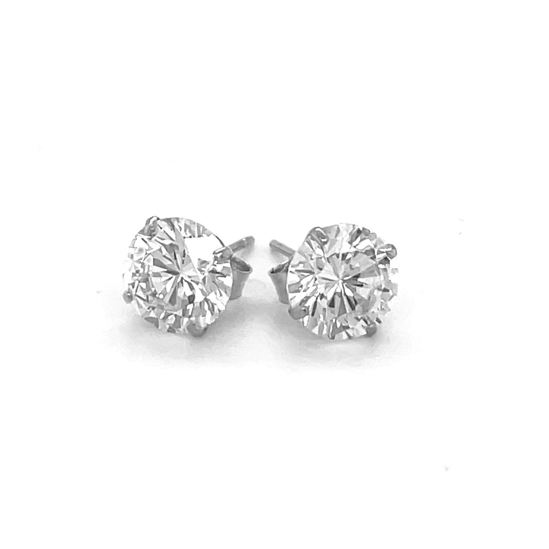 Lovcia Luxury Exquisite 14k White Gold Stud Earrings with 7mm Round Cubic Zirconia-Earrings-White Gold-White Gold