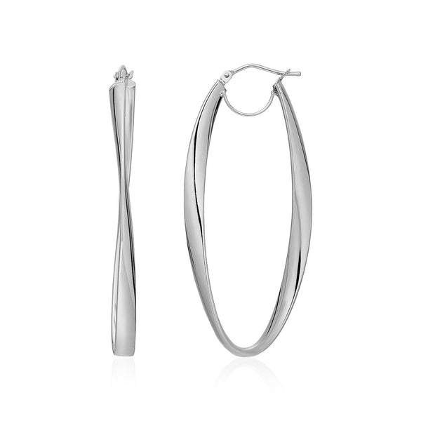 Lovcia Luxury Exquisite 14K White Gold Twisted Oval Hoop Earrings-Earrings-White Gold-White Gold