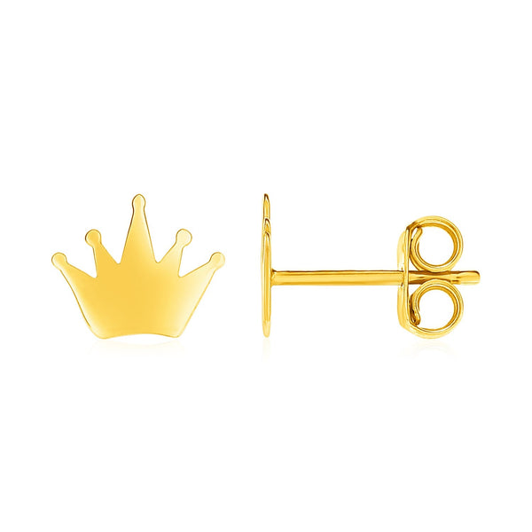 Lovcia Luxury Exquisite 14k Yellow Gold Crown Stud Earrings-Earrings-Yellow Gold-Yellow Gold