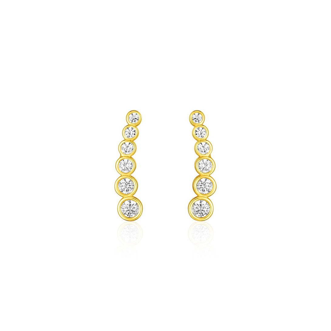 Lovcia Luxury Exquisite 14k Yellow Gold Ear Climber Earrings with Sparkling Cubic Zirconias-Earrings-Yellow Gold-Yellow Gold