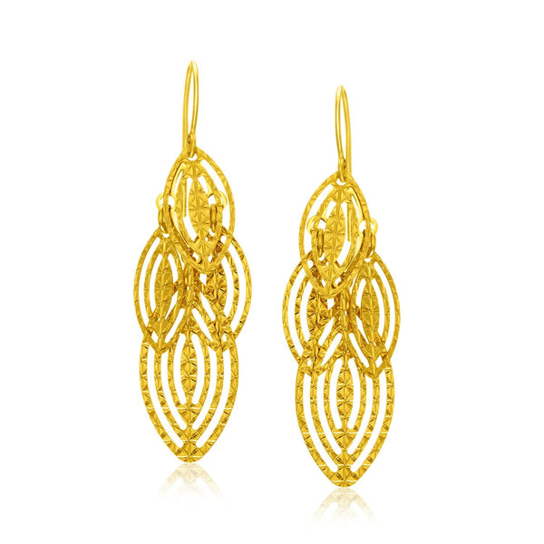 Lovcia Luxury Exquisite 14k Yellow Gold Marquise Cutout Dangle Earrings-Earrings-Yellow Gold-Yellow Gold