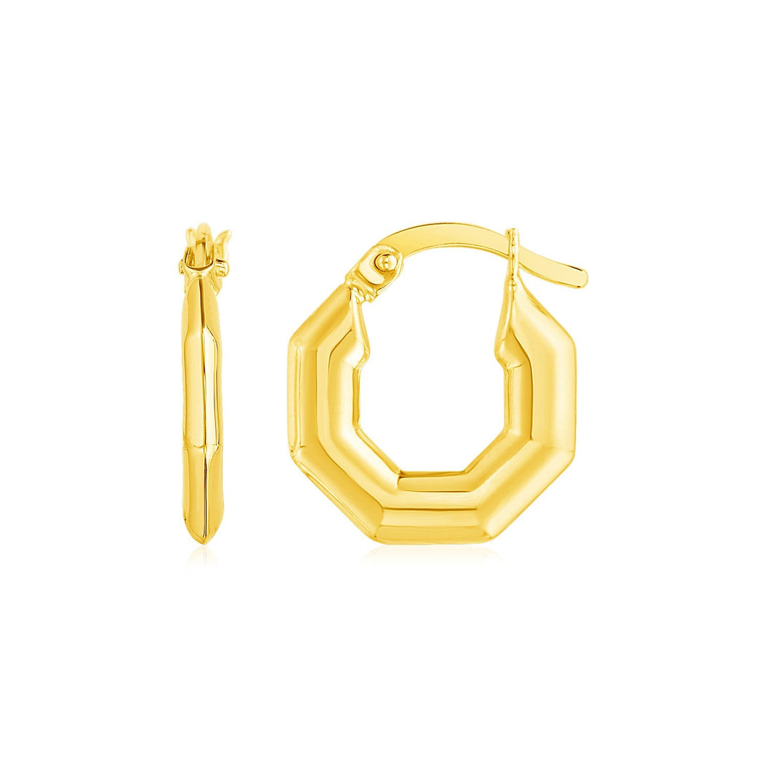 Lovcia Luxury Exquisite 14K Yellow Gold Octagonal Hoop Earrings-Earrings-Yellow Gold-Yellow Gold