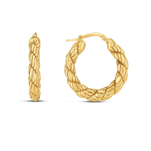 Lovcia Luxury Exquisite 14k Yellow Gold Rope Design Hoop Earrings-Earrings-Yellow Gold-Yellow Gold
