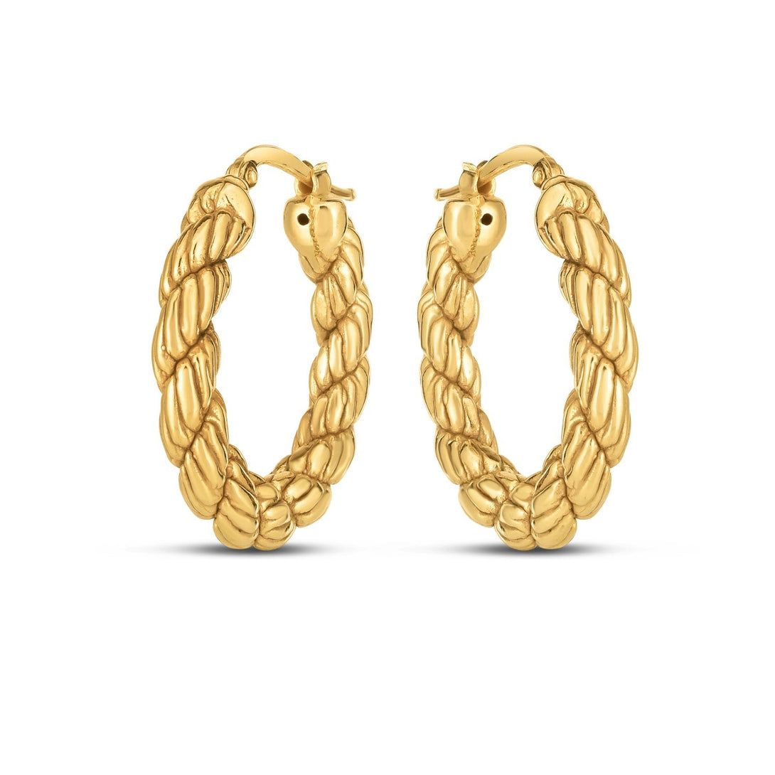 Lovcia Luxury Exquisite 14k Yellow Gold Rope Design Hoop Earrings-Earrings-Yellow Gold-Yellow Gold