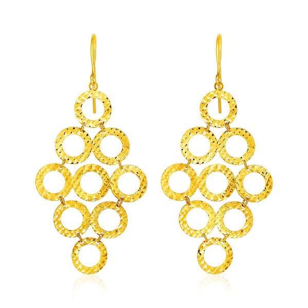 Lovcia Luxury Exquisite 14k Yellow Gold Swinging Circle Earrings with Texture Design-Earrings-Yellow Gold-Yellow Gold