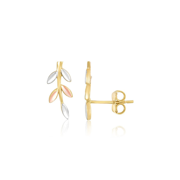 Lovcia Luxury Exquisite Botanical 14k Tri-Color Gold Climber Earrings-Earrings-Tri-Color Gold-Tri-Color Gold