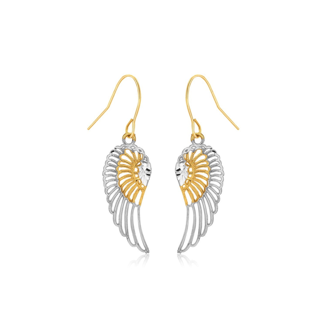 Lovcia Luxury Exquisite Wing Design Drop Earrings in 10K Two-Tone Gold-Earrings-Two-Tone Gold-Two-Tone Gold