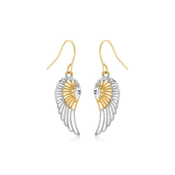Lovcia Luxury Exquisite Wing Design Drop Earrings in 10K Two-Tone Gold-Earrings-Two-Tone Gold-Two-Tone Gold