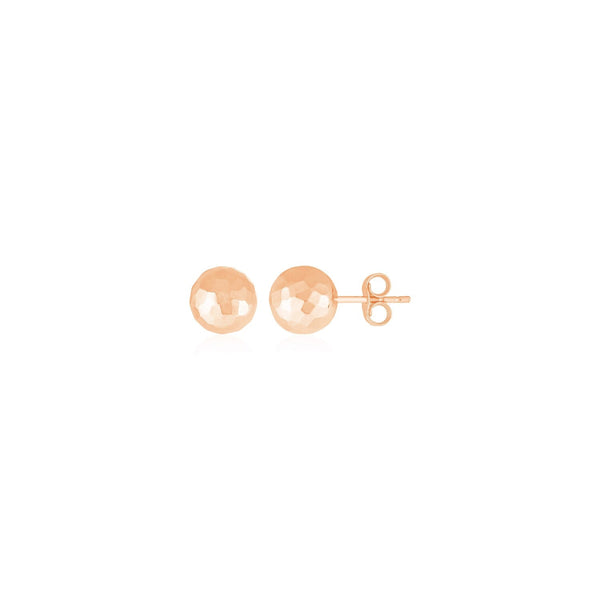 Lovcia Luxury Faceted 14k Rose Gold Ball Stud Earrings (7mm)-Earrings-Rose Gold-Rose Gold