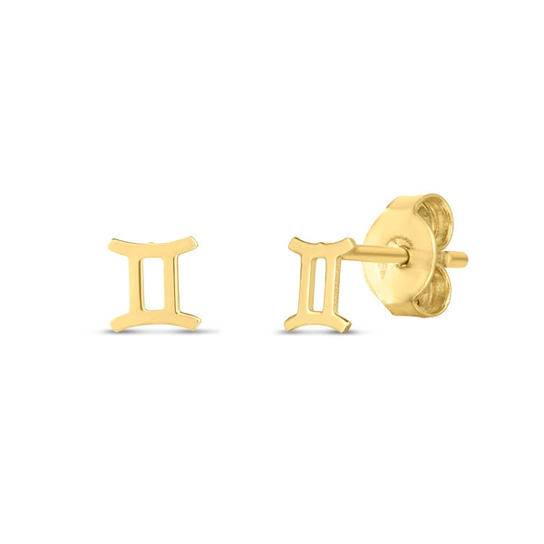 Lovcia Luxury Gemini Zodiac 14K Yellow Gold Stud Earrings-Earrings-Yellow Gold-Yellow Gold