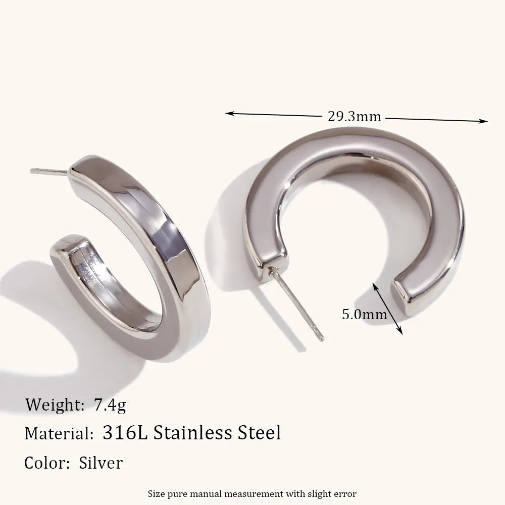 Lovcia Luxury Geometric Hollow C-Shaped Stainless Steel Earrings for Women-Earrings-Steel Color 30mm-Steel Color 30mm