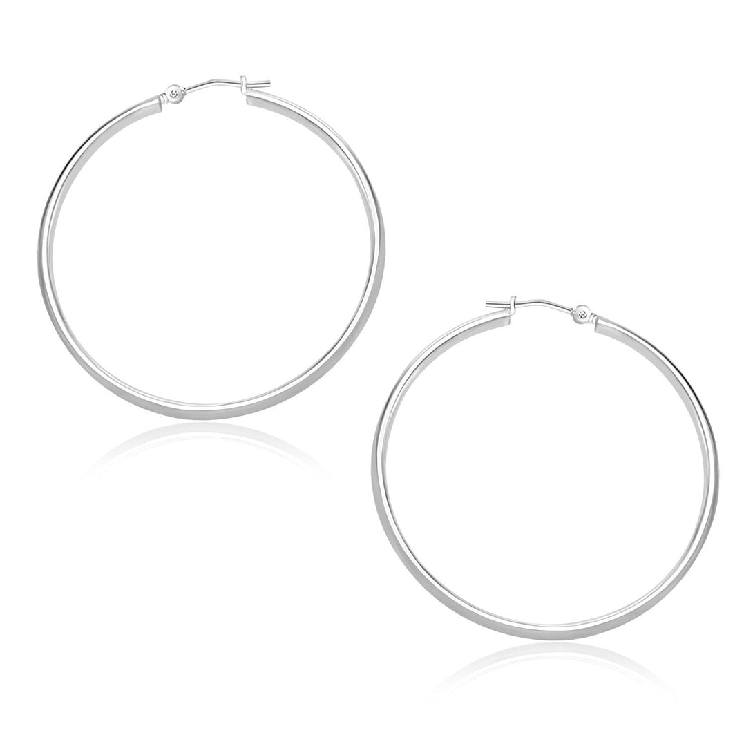 Lovcia Luxury Glamorous 10k White Gold 30mm Hoop Earrings with Snap Lock Closure-Earrings-White Gold-White Gold