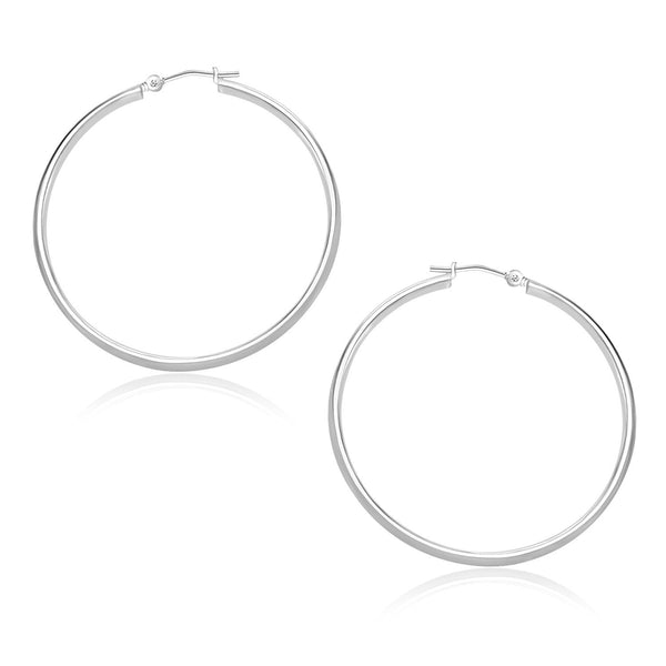 Lovcia Luxury Glamorous 10k White Gold 30mm Hoop Earrings with Snap Lock Closure-Earrings-White Gold-White Gold
