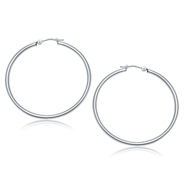 Lovcia Luxury Glamorous 10k White Gold Hoop Earrings with Snap Lock (2x40mm)-Earrings-White Gold-White Gold