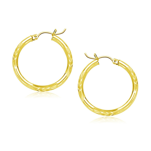 Lovcia Luxury Glamorous 10k Yellow Gold Diamond-Cut Hoop Earrings with Snap Lock (20mm)-Earrings-Yellow Gold-Yellow Gold