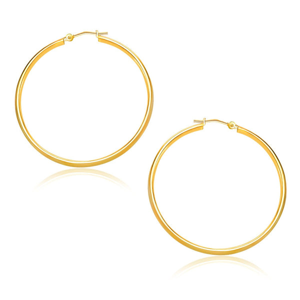 Lovcia Luxury Glamorous 10K Yellow Gold Snap Lock Hoop Earrings (30mm)-Earrings-Yellow Gold-Yellow Gold