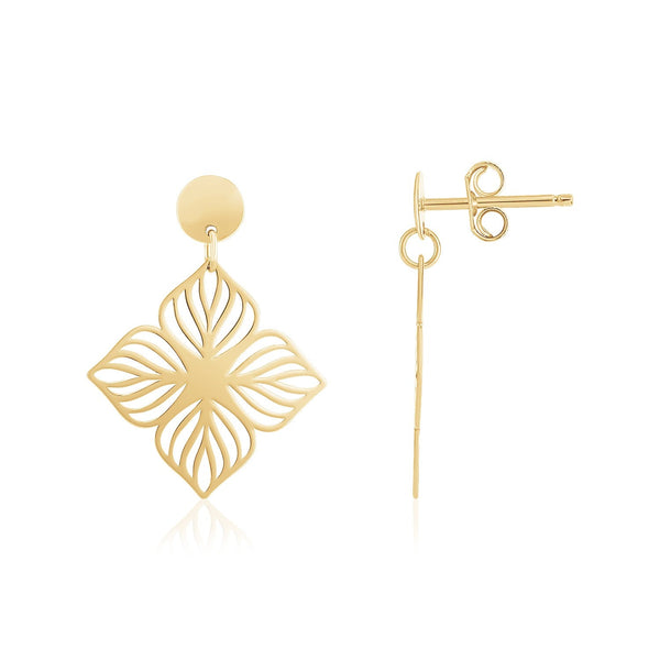 Lovcia Luxury Glamorous 14K Gold Floral Cutout Dangle Earrings-Earrings-Yellow Gold-Yellow Gold