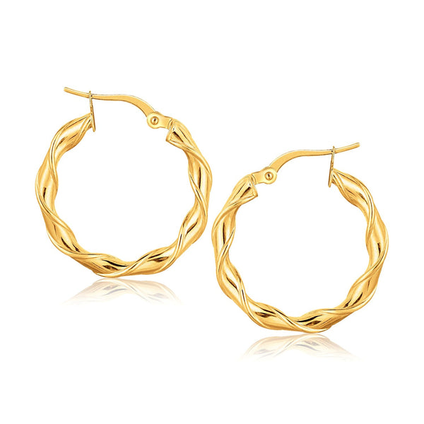 Lovcia Luxury Glamorous 14k Gold Twist Hoop Earrings with Snap Lock (20mm)-Earrings-Yellow Gold-Yellow Gold
