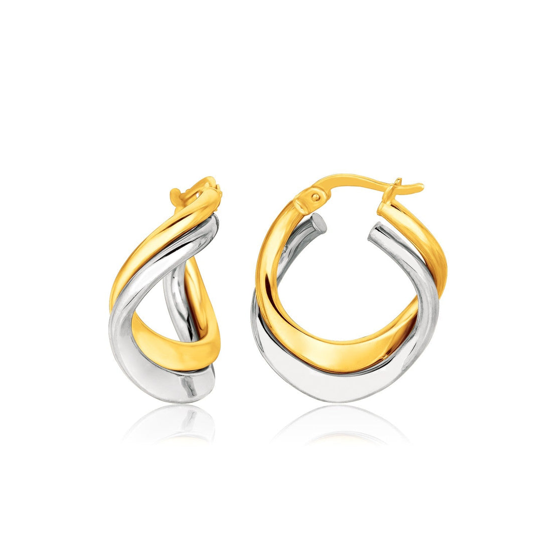 Lovcia Luxury Glamorous 14k Gold Two-Tone Twist Hoop Earrings with Snap Lock Backing-Earrings-Two-Tone Gold-Two-Tone Gold