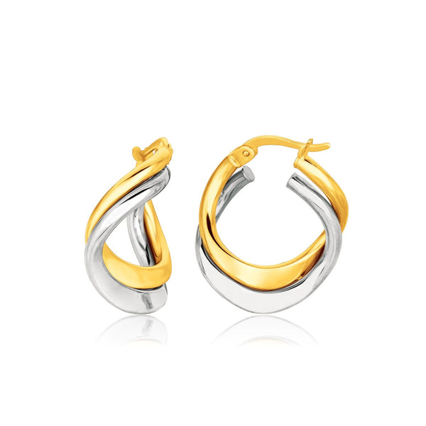 Lovcia Luxury Glamorous 14k Gold Two-Tone Twist Hoop Earrings with Snap Lock Backing-Earrings-Two-Tone Gold-Two-Tone Gold